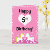 カスタマイズ可能なピンクの魔法のユニコーンのバースデー・カード カード (黄色い花)