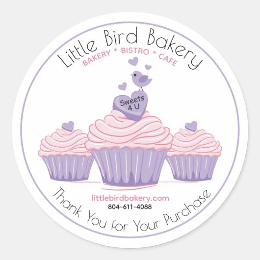 カスタマイズ可能なピンクカップケーキベーカリーありがとう ラウンドシール (正面)