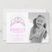 カスタマイズ可能なピンクティアラ写真誕生日招待状 招待状 (正面)