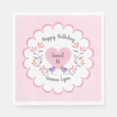 カスタマイズ可能なピンクフローラ甘い16誕生日パーティー スタンダードランチョンナプキン (正面)