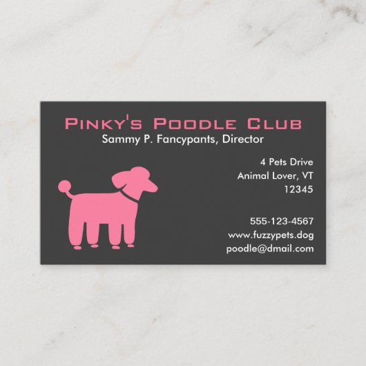 カスタマイズ可能なピンクプードル文字 名刺 (正面)