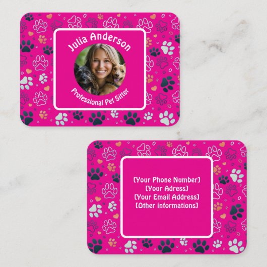 カスタマイズ可能なピンクペットシッターの名刺 名刺 (正面/裏面)