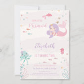 カスタマイズ可能なピンクマーメイド誕生日 招待状 (正面)