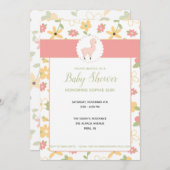 カスタマイズ可能なピンクリトルラマベビーシャワー招待状 招待状 (正面/裏面)