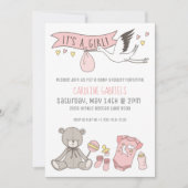 カスタマイズ可能なピンク少女ベビーシャワー 招待状 (正面)