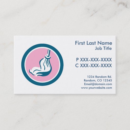 カスタマイズ可能なピンク色のモップ清掃名刺 名刺 (正面)