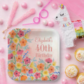 カスタマイズ可能なピンク色の花模様誕生日 ペーパープレート (パーティー)