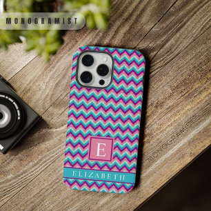 カスタマイズ可能なピンク色の青い紫の山形のパターン iPhone 15 PRO MAXケース