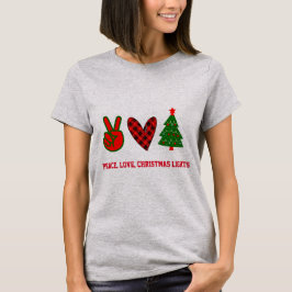 カスタマイズ可能なピース ラブ クリスマスライト レッド グリーン Tシャツ