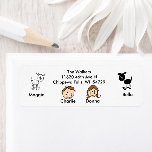 カスタマイズ可能なファミリー2犬住所 シール (インサイチュ)
