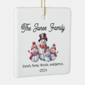 カスタマイズ可能なファミリー4雪だるま休日 セラミックオーナメント (右)