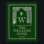 カスタマイズ可能なファミリ壁プリント（緑） ポスター<br><div class="desc">引っ越し祝いパーティー素晴らしギフトや祝新しい家で初めて年を迎える家族へ！このプリントはアールヌーボースタイルのオーブリー・ベアズリーイラスト（1890年頃）から作られた。あなたの家族のモノグラムを囲む様式化された果樹園とホバリングの守護天使。単にあなたの家族の名前、イニシャル、および年を"パーソナライズ"の下のボックスに入れ替える。青または黒でも利用可能。</div>