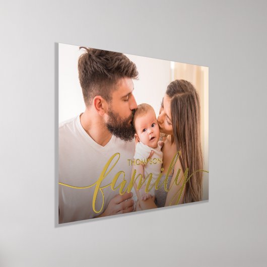 カスタマイズ可能なファミリ実在ポートレート金ゴールドスクリプト 箔ポスター (レイダウン)