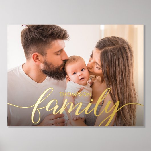 カスタマイズ可能なファミリ実在ポートレート金ゴールドスクリプト 箔ポスター (正面)