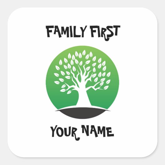 カスタマイズ可能なファミリ懇親会グリーンツリー スクエアシール (正面)