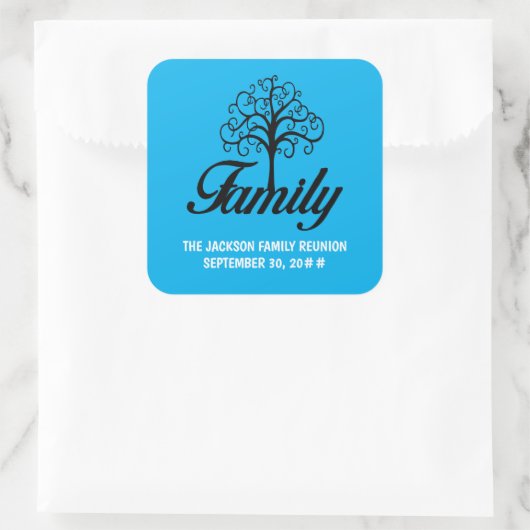 カスタマイズ可能なファミリ懇親会ツリー スクエアシール (バッグ)