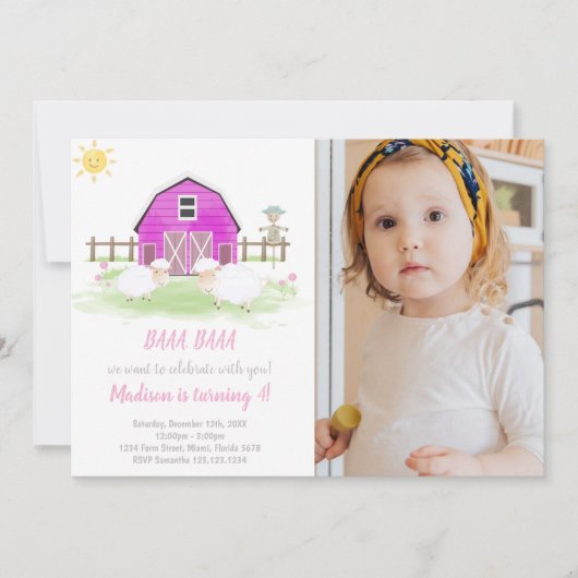 カスタマイズ可能なファーム誕生日招待状 子供へ 招待状 (正面)