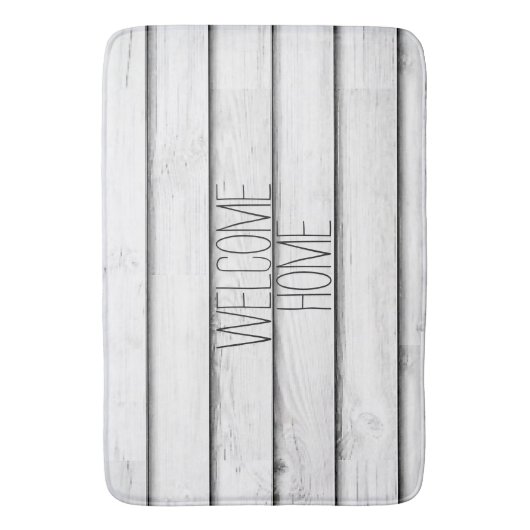 カスタマイズ可能なフェイクな木製のスラット|の白| バスマット (正面縦)