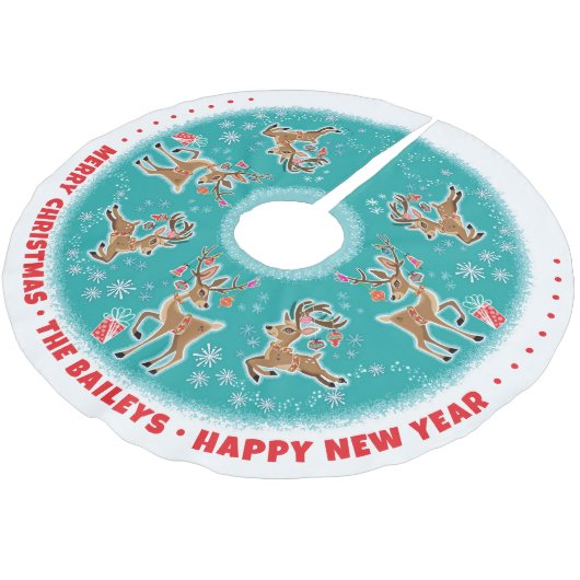 カスタマイズ可能なフェスティバルレトロトナカイ ブラッシュドポリエステルツリースカート (アングル)