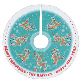 カスタマイズ可能なフェスティバルレトロトナカイ ブラッシュドポリエステルツリースカート