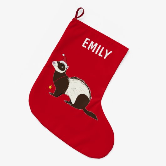 カスタマイズ可能なフェレットのクリスマスの名前 ラージクリスマスストッキング (正面 (吊り時))