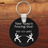 カスタマイズ可能なフェンシングバッグラベル – ホワイトオンブラック キーホルダー (正面)