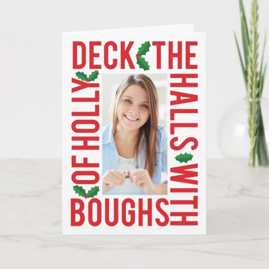 カスタマイズ可能なフォトクリスマスカードをホールにデッキ シーズンカード (正面)