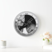 カスタマイズ可能なフォトクロックシルバーローマ数字 ラージ壁時計 (ホーム)