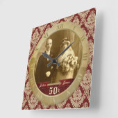 カスタマイズ可能なフォトクロック赤いダマスクローマ数字 スクエア壁時計 (傾斜)