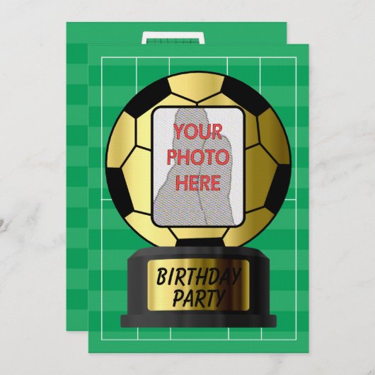 カスタマイズ可能なフォトゴールデンサッカーボール招待状 招待状 (正面/裏面)