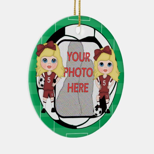 カスタマイズ可能なフォトサッカーガールアワードオーナメント セラミックオーナメント (右)