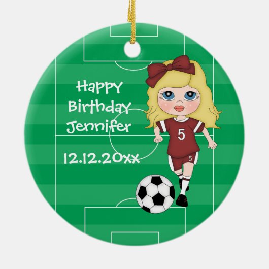 カスタマイズ可能なフォトサッカーガールアワードオーナメント セラミックオーナメント (裏面)
