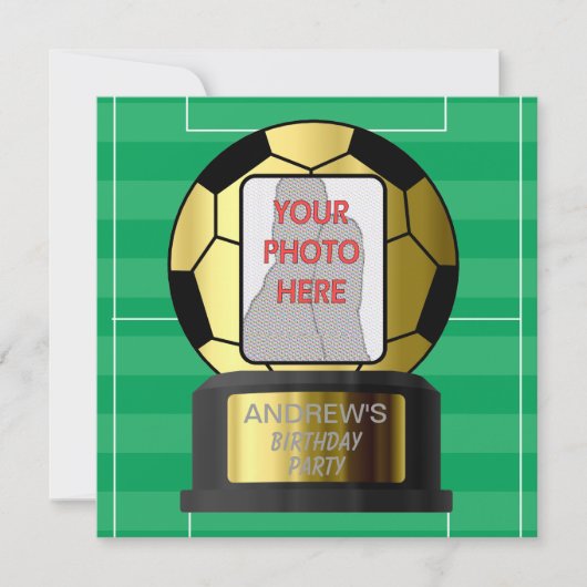カスタマイズ可能なフォトサッカーボールパーティの招待状 招待状 (正面)