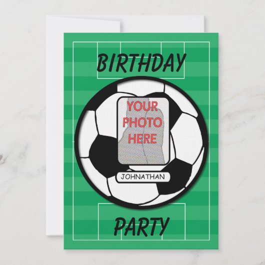 カスタマイズ可能なフォトサッカーボールパーティー 招待状 (正面)