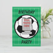 カスタマイズ可能なフォトサッカーボールパーティー 招待状 (スタンド正面)