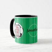 カスタマイズ可能なフォトサッカーボール マグカップ (正面左)