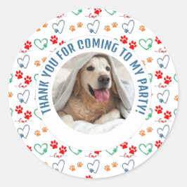 カスタマイズ可能なフォトドッグ誕生日ありがとうパーティー ラウンドシール