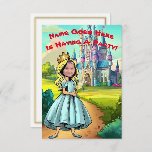 カスタマイズ可能なフォトプリンセスパーティの招待状 招待状 (正面/裏面)