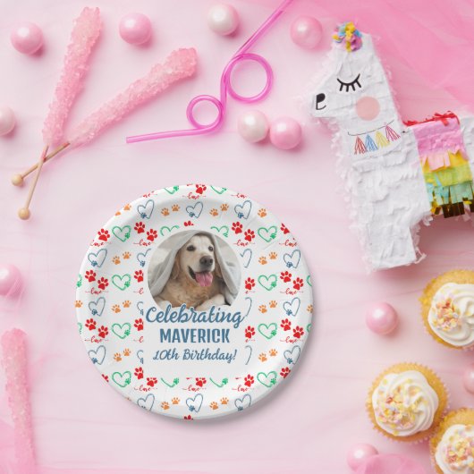 カスタマイズ可能なフォトポープリントドッグ誕生日パーティー ペーパープレート (パーティー)