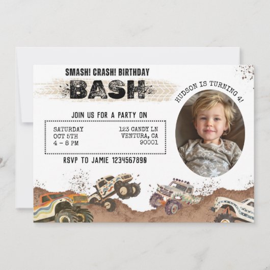 カスタマイズ可能なフォトモンスタートラックボーイズ誕生日 招待状