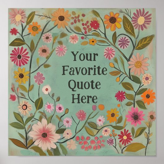 カスタマイズ可能なフォークアートフラワーポスターティール（緑がかった色） ポスター (正面)