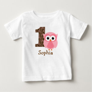 カスタマイズ可能なフクロウの最初の誕生日シャツ1年 ベビーTシャツ