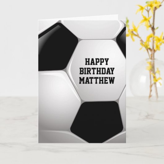 カスタマイズ可能なフットボールのサッカーボールのハッピーバースデー カード (黄色い花)