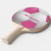 カスタマイズ可能なフットボールのサッカーボールのピンクおよび白 卓球ラケット (正面アングル)
