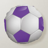 カスタマイズ可能なフットボールのサッカーボールの紫色および白 ラウンドクッション (裏面)