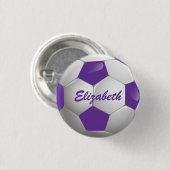 カスタマイズ可能なフットボールのサッカーボールの紫色および白 缶バッジ (正面&裏面)