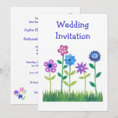 カスタマイズ可能なフラワーパワー結婚式招待状 招待状 (正面/裏面)