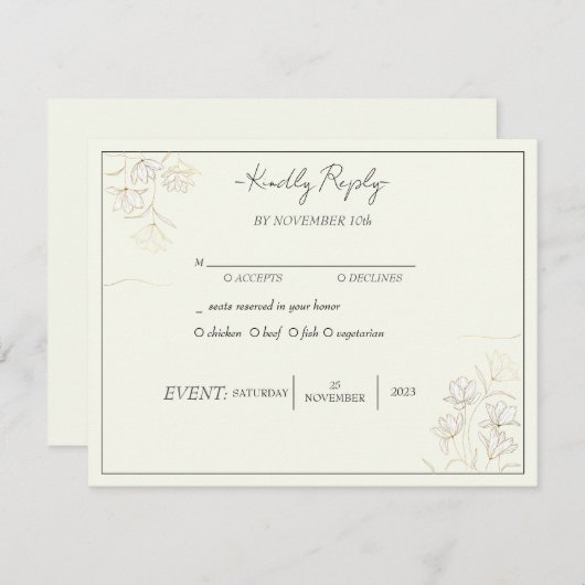 「カスタマイズ可能なフローラエレガンスウェディングRSVP」 招待状 (正面/裏面)