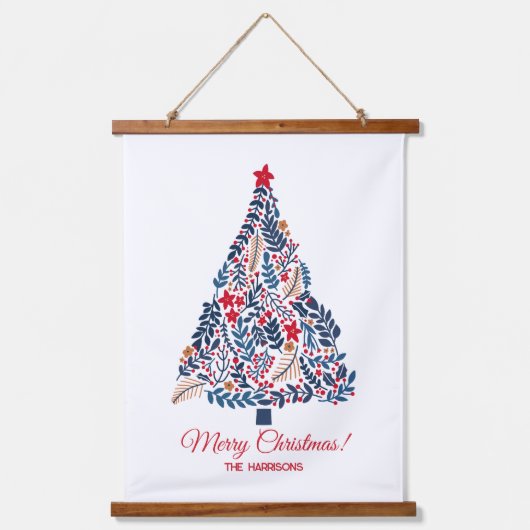 カスタマイズ可能なフローラクリスマスツリー 吊り下げ型タペストリー (正面)