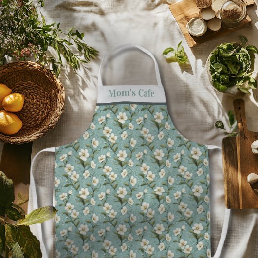 カスタマイズ可能なフローラティール(緑がかった色)とホワイトエプロン エプロン